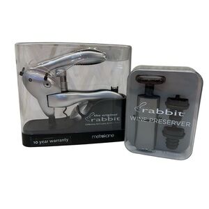 Metrokane Original Rabbit Corkscrew Bottle Opener Set & Wine Preserver Set